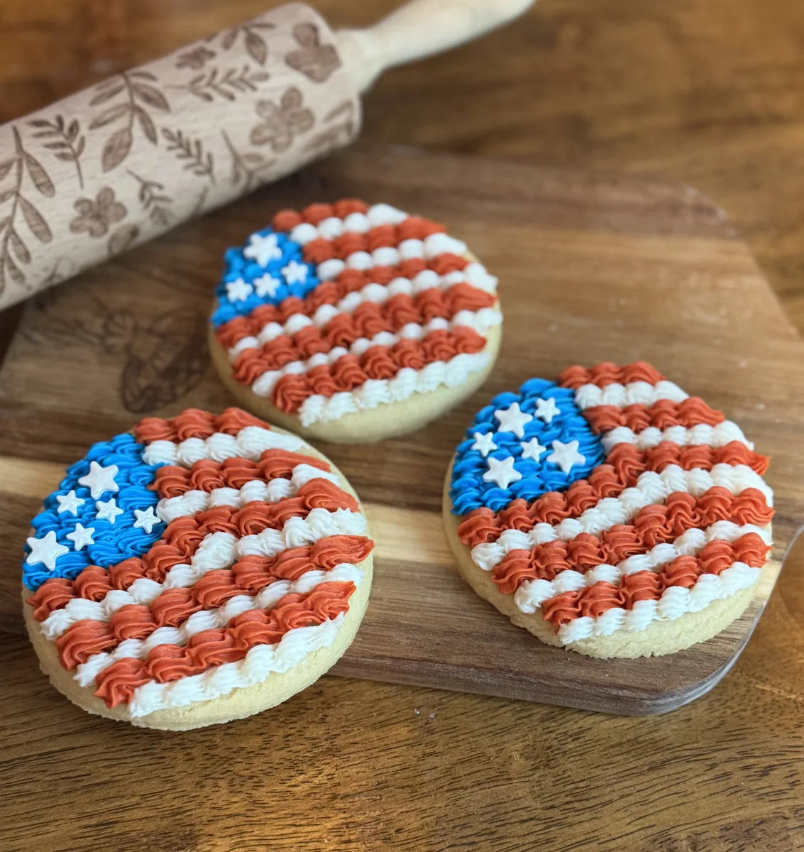 Red, white, and blue decorated cookies